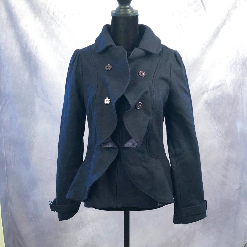 Navy Hip Length Ruffle Coat